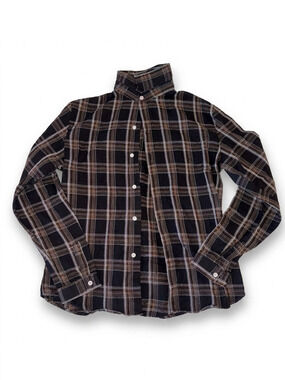 Romwe Men's Plaid Flannel Shirt | Navy White Black | Size M | Point Collar